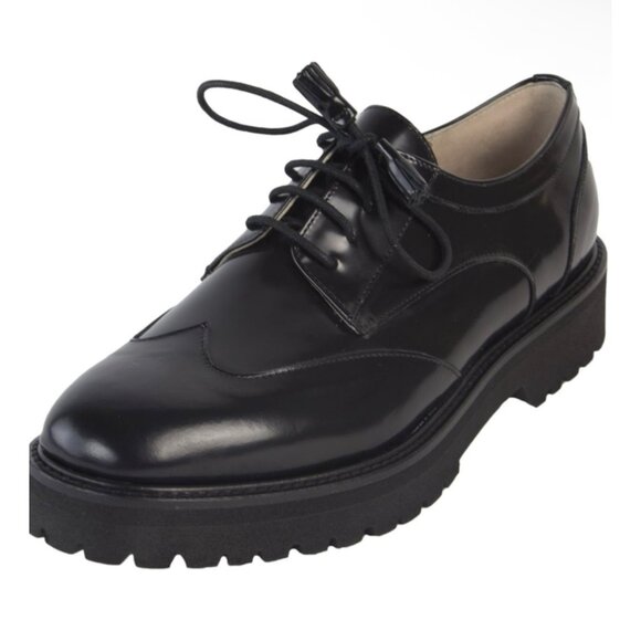 Marina Rinaldi Womens Black Leather Platform Oxford Tied Shoes Loafer 40 US 10 - Picture 1 of 8